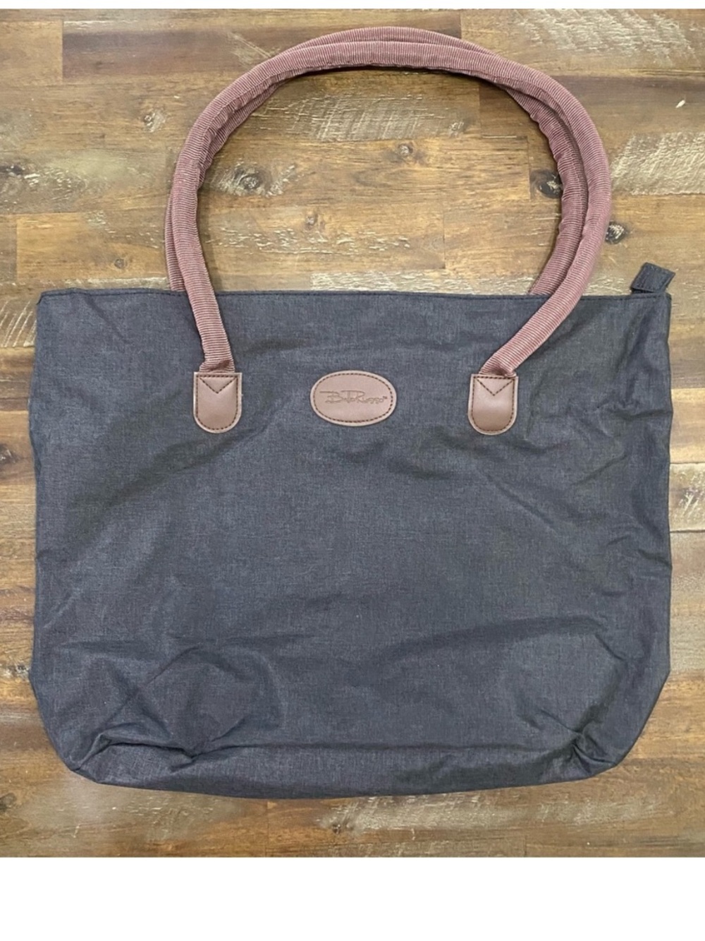 Bella Russo gray and brown canvas large travel tote bag